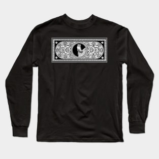 Elegant Lamassu Decoration on Black and White Long Sleeve T-Shirt